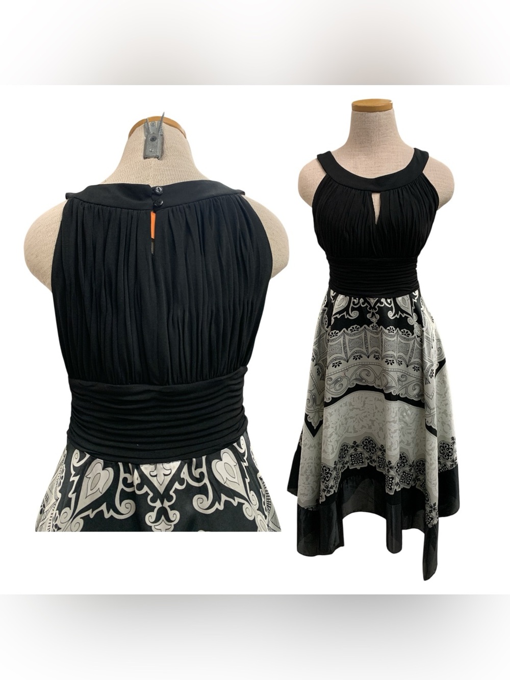 le chateau NWT Black & Ivory Printed High-Low Halter Dress Size M